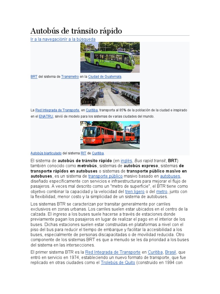 Autobús de Tránsito Rápido: BRT | PDF | Transporte público | Tránsito ...