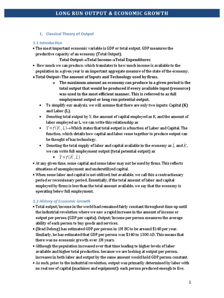 Long Run Output and Economic Growth Analysis | PDF | Economic Growth ...