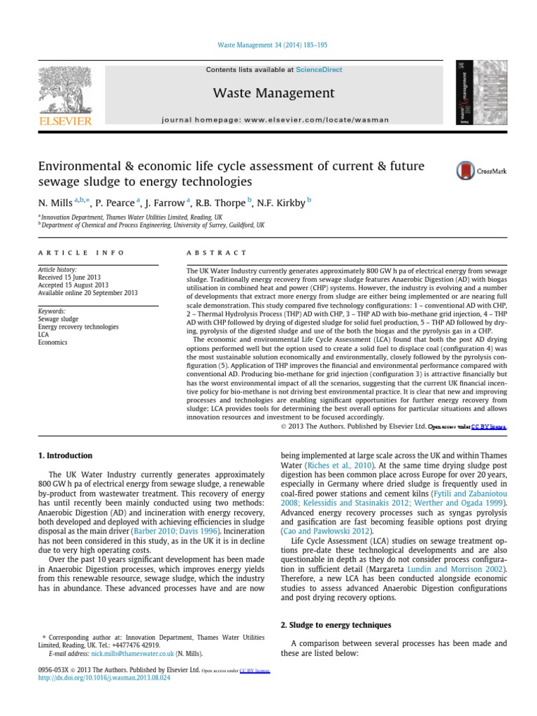 Environmental Economic Life Cycle Assessment of Current Future Sewage ...