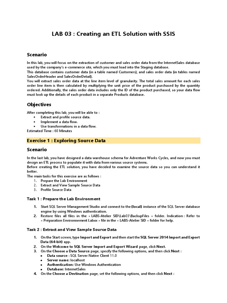 ETL Solution with SSIS: Lab 03 Guide | PDF | Microsoft Sql Server ...