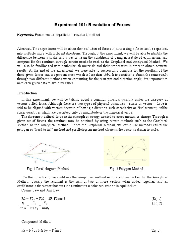 Experiment 101: Resolution of Forces | PDF | Force | Euclidean Vector