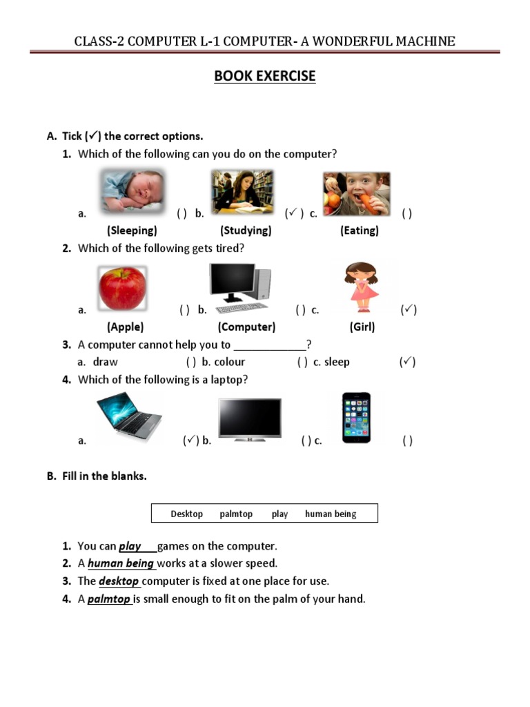 Book Exercise: Class-2 Computer L-1 Computer-A Wonderful Machine | PDF ...