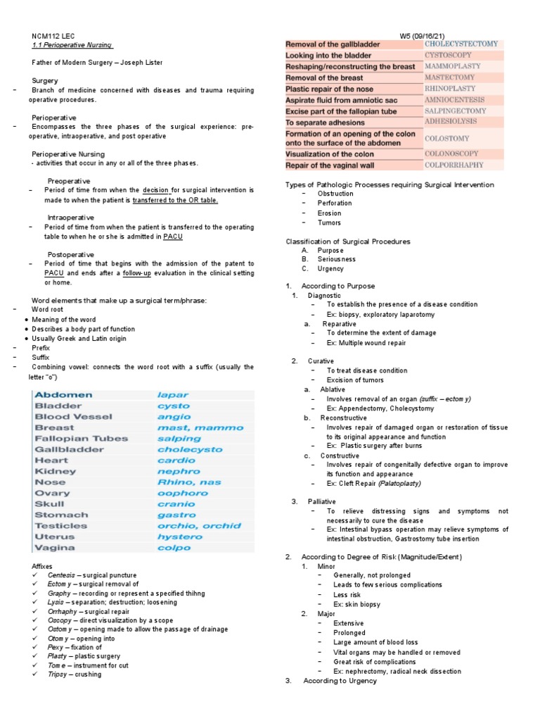 Overview of Perioperative Nursing | PDF | Anesthesia | Surgery