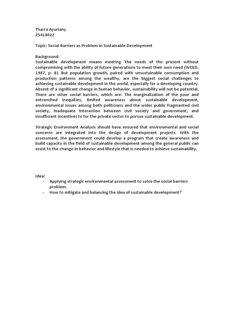 Social Barriers to Sustainable Development | PDF | Finance & Money ...