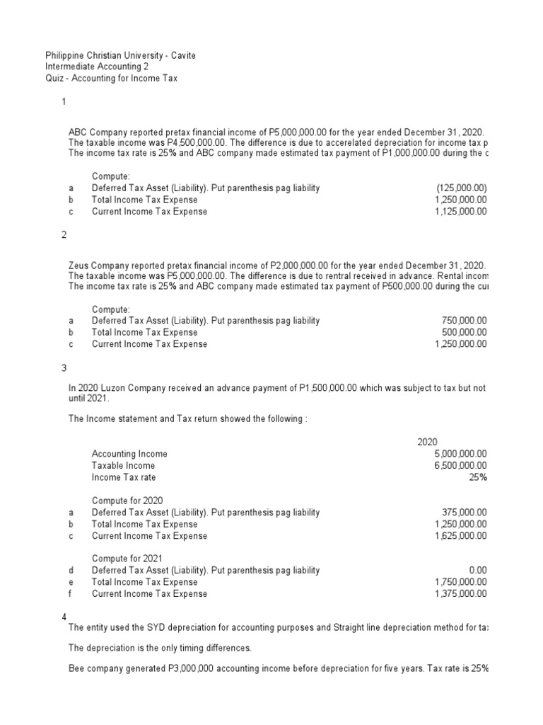 Income Tax Accounting Quiz | PDF | Deferred Tax | Tax Expense