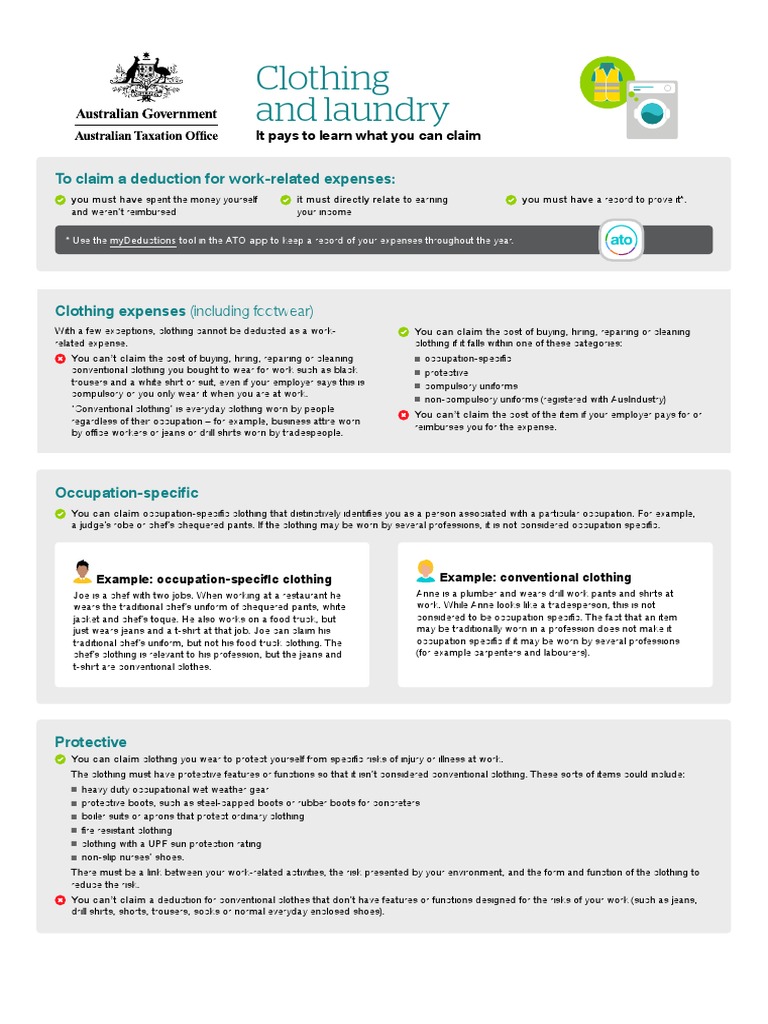 Clothing and Laundry To Claim A Deduction For WorkRelated Expenses PDF Clothing Tax