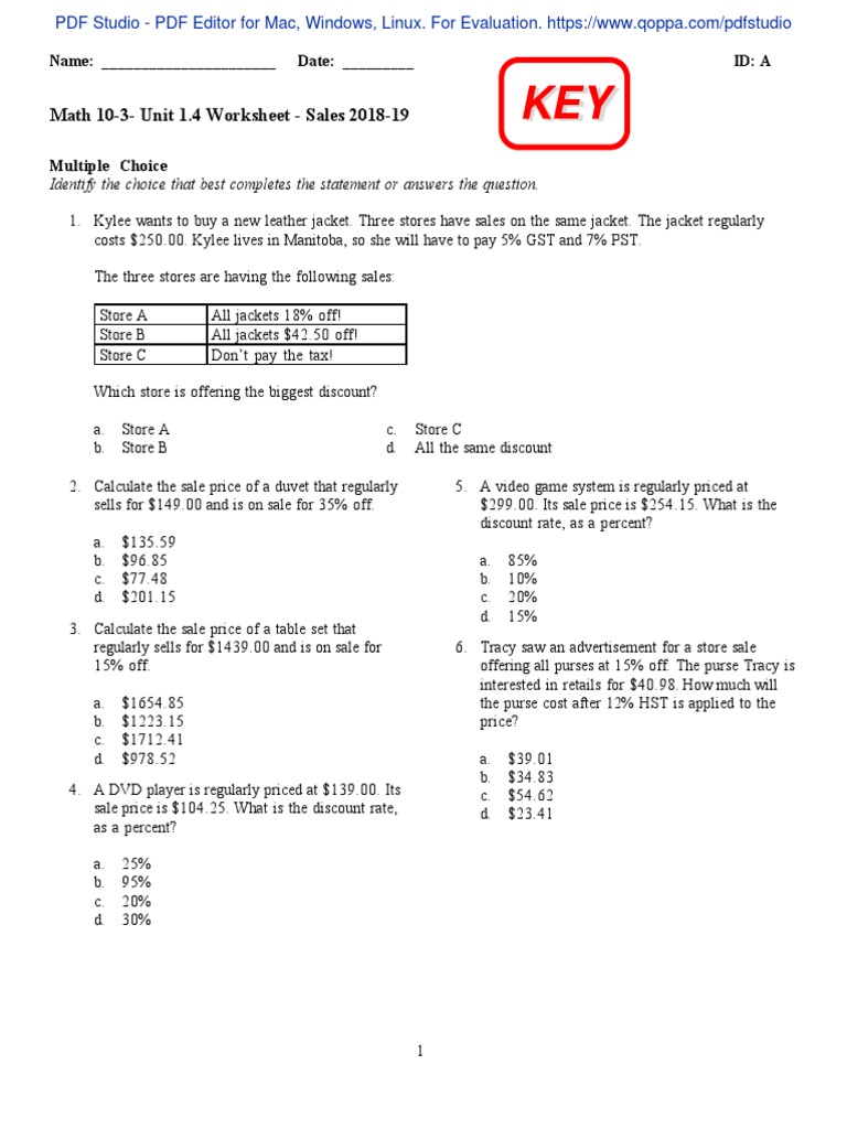 Discount Calculation Worksheet | PDF | Market (Economics) | Marketing