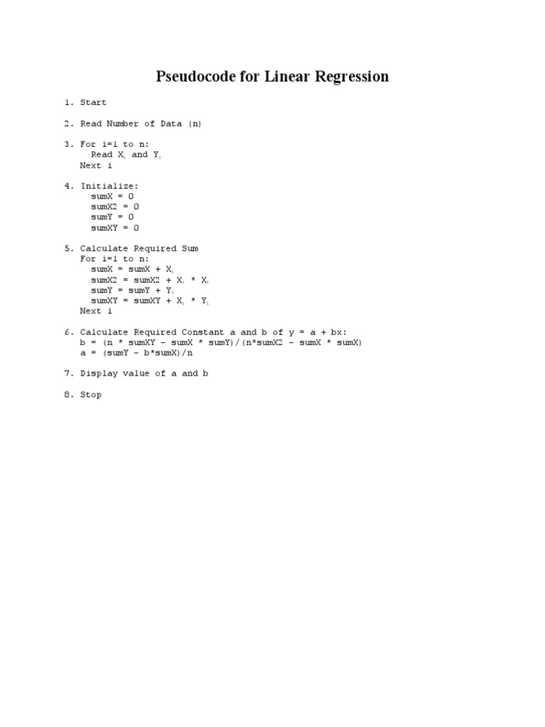 Pseudocode For Linear Regression | PDF
