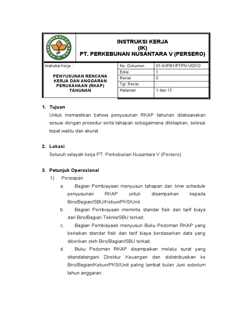 Penyusunan RKAP Tahunan PTPN V | PDF
