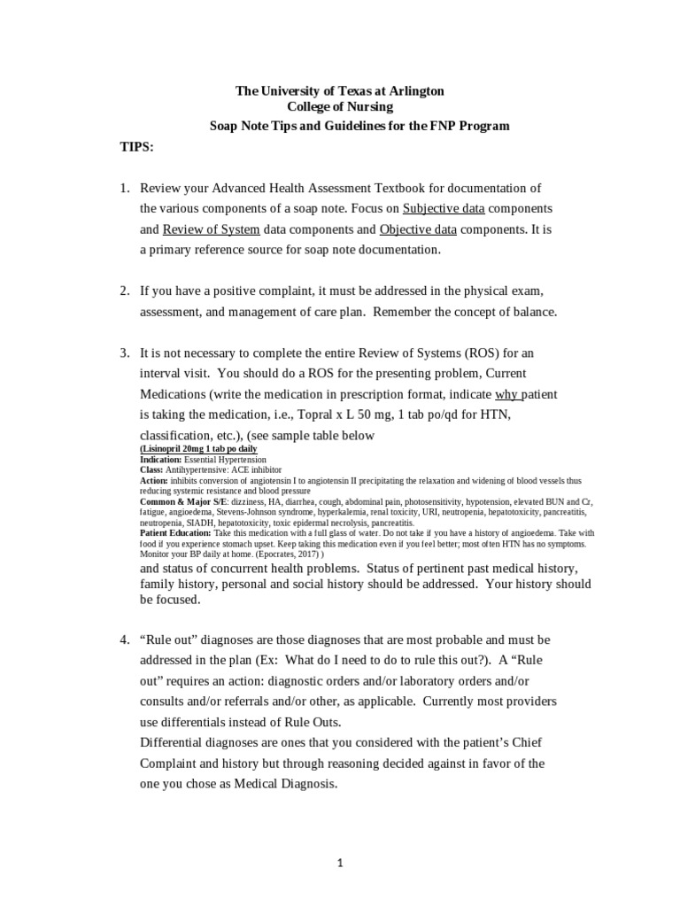 SOAP Note Tips and Guidelines For The FNP Program | PDF | Medical ...