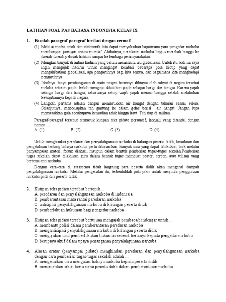 Latihan Soal Pas Bahasa Indonesia Kelas Ix | PDF