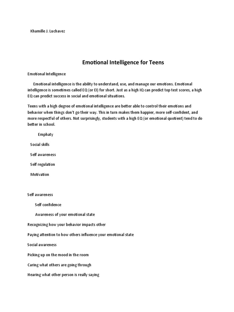 Emotional Intelligence For Teens | PDF