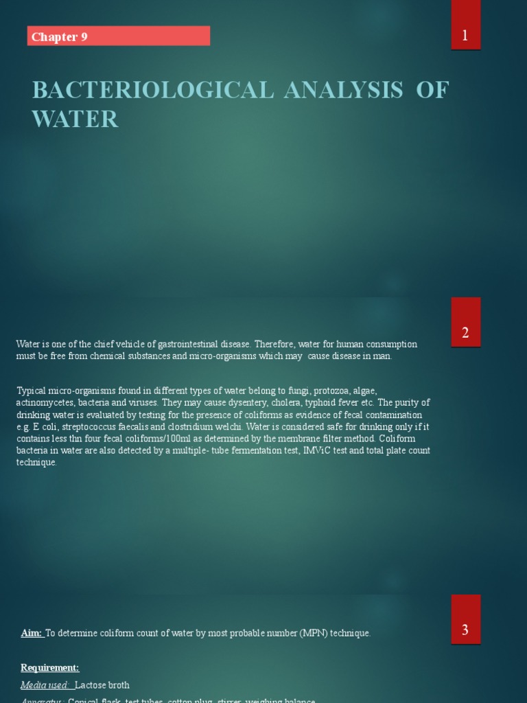 9 Bacteriological Analysis of Water | PDF | Bacteria | Growth Medium