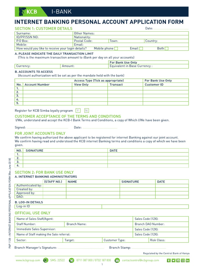 KCB Internet Banking Application Form For Individuals | PDF | Banks ...