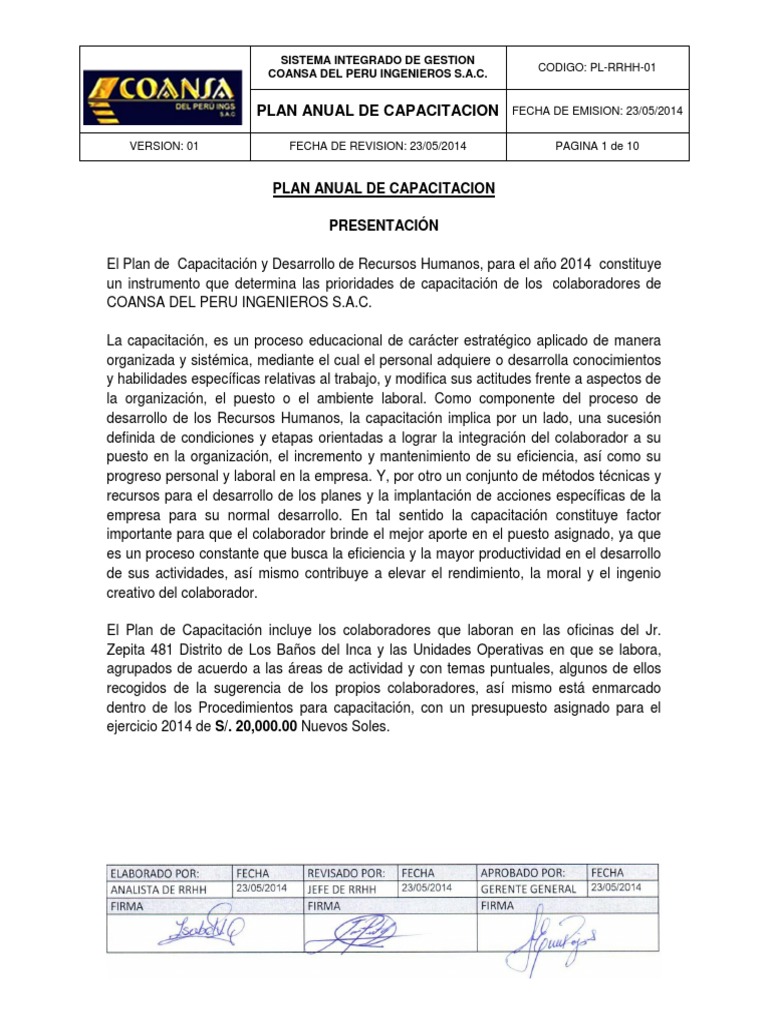 Plan Anual de Capacitación 2014 | PDF | Gestión de recursos humanos ...