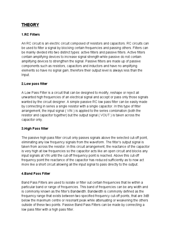 Theory: 1.RC Filters | PDF