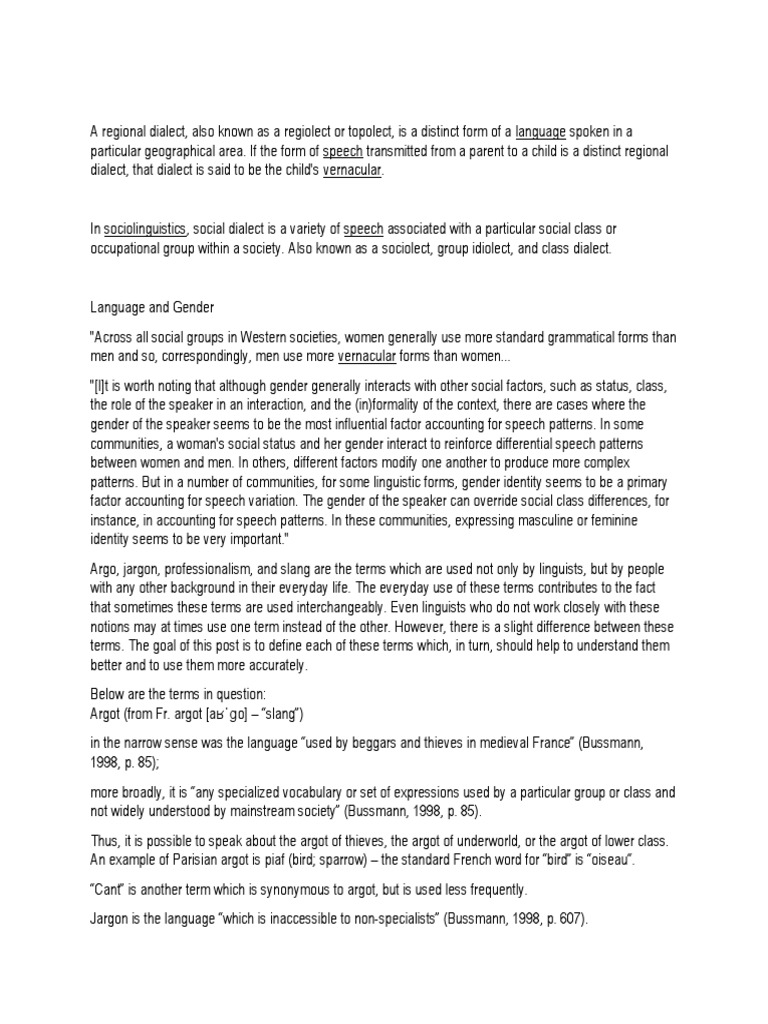 A Regional Dialect PDF Jargon Dialect