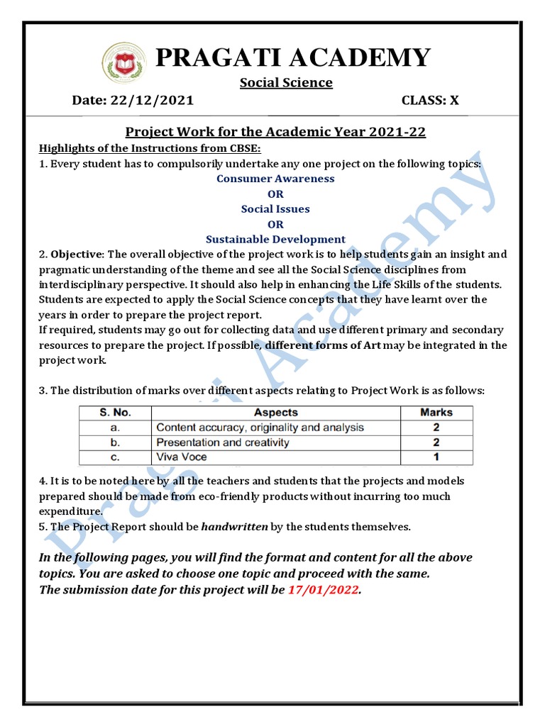 Class X Social Science Project Guide | PDF | Social Sciences | Pedagogy