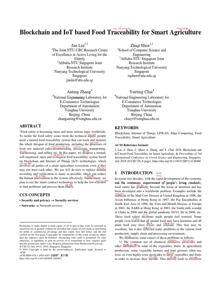 Blockchain and IoT Based Food Traceability For Smart Agriculture | PDF ...