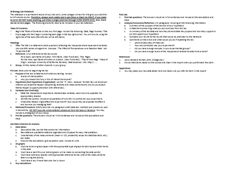 IB Lab Notebook Guidelines PDF Experiment Accuracy And Precision