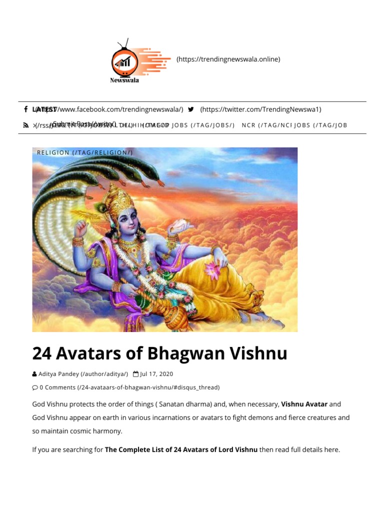 24 Avatars of Bhagwan Vishnu - Every Details of Vishnu Avatar | PDF ...