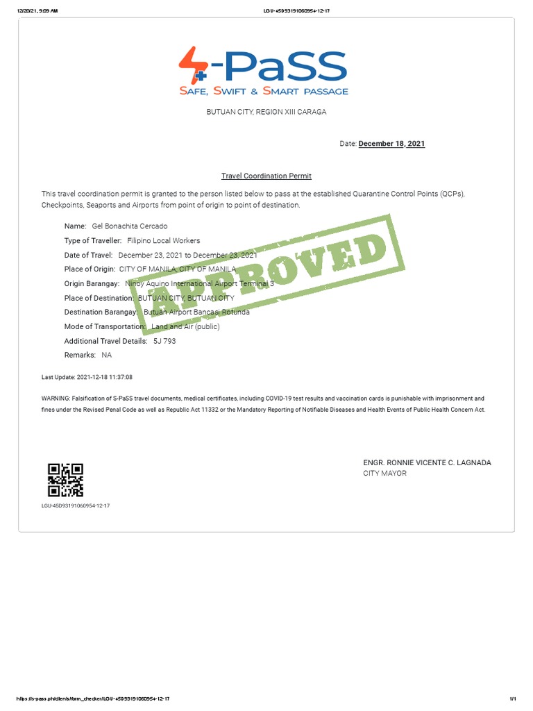 S-PaSS Traveler Form Document | PDF