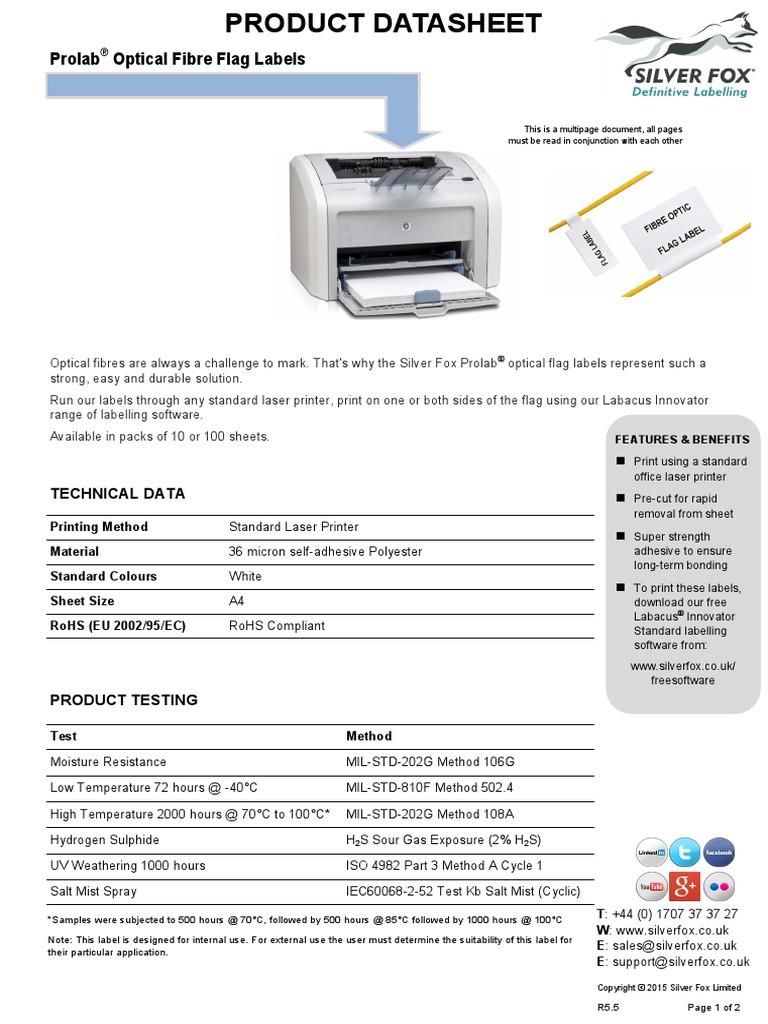 SF Datasheet Optical-Fibre Flag Labels | PDF | Printer (Computing ...