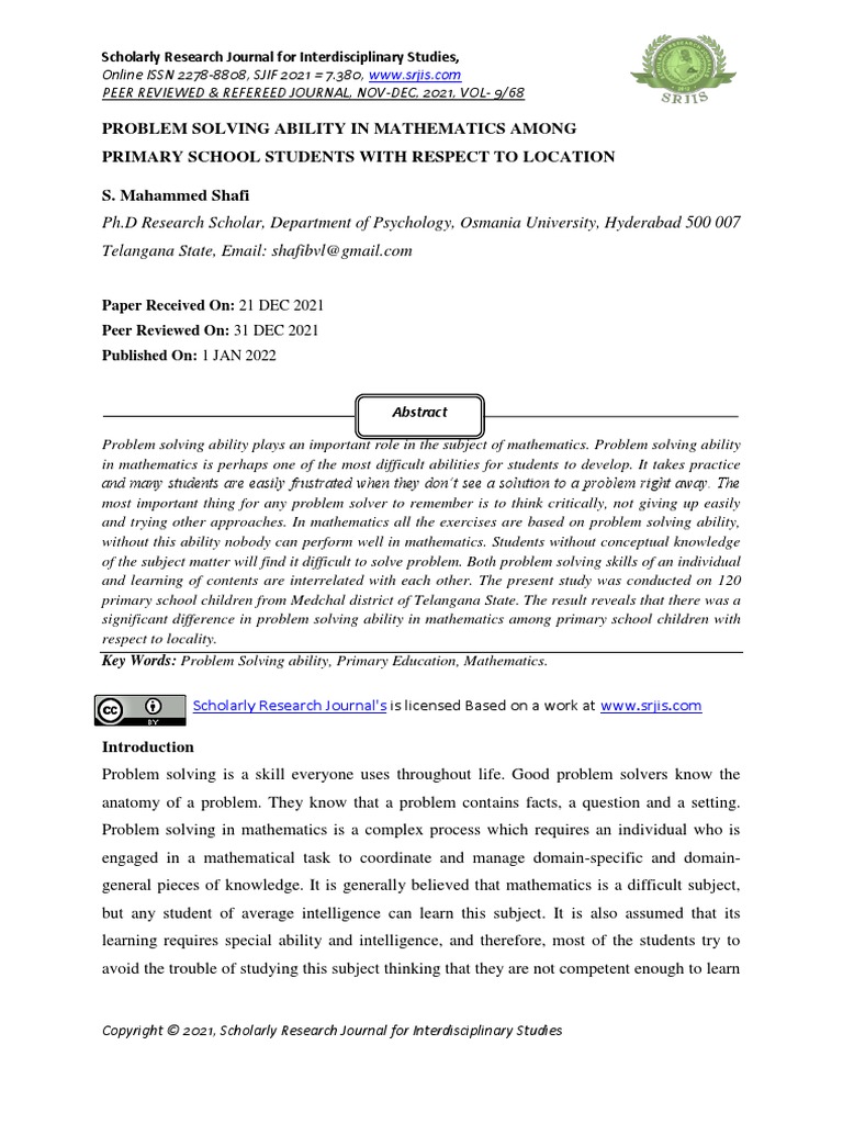 Problem Solving Ability in Mathematics Among Primary School Students ...