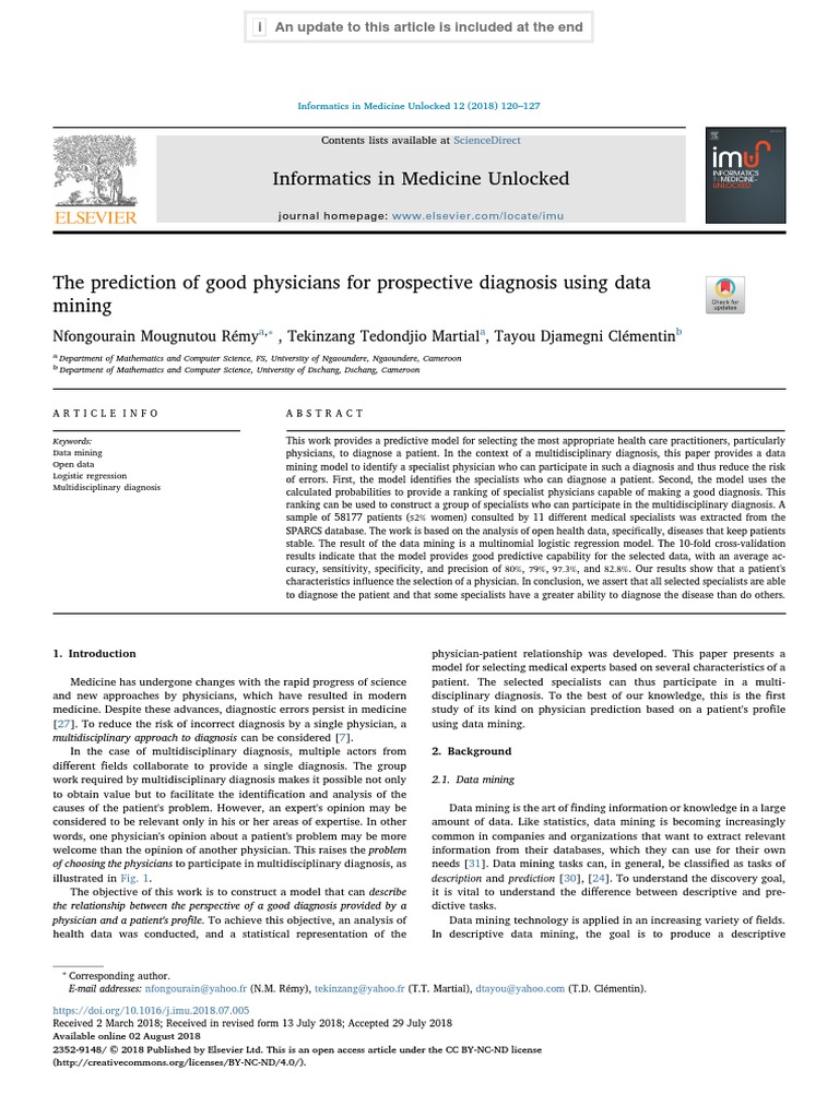 Informatics in Medicine Unlocked Sciencedirect PDF Medical