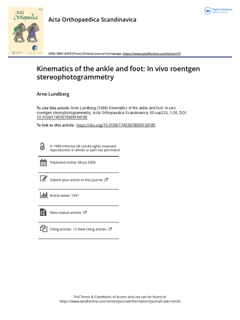 Kinematics of The Ankle and Foot. | PDF | Anatomical Terms Of Motion | Foot
