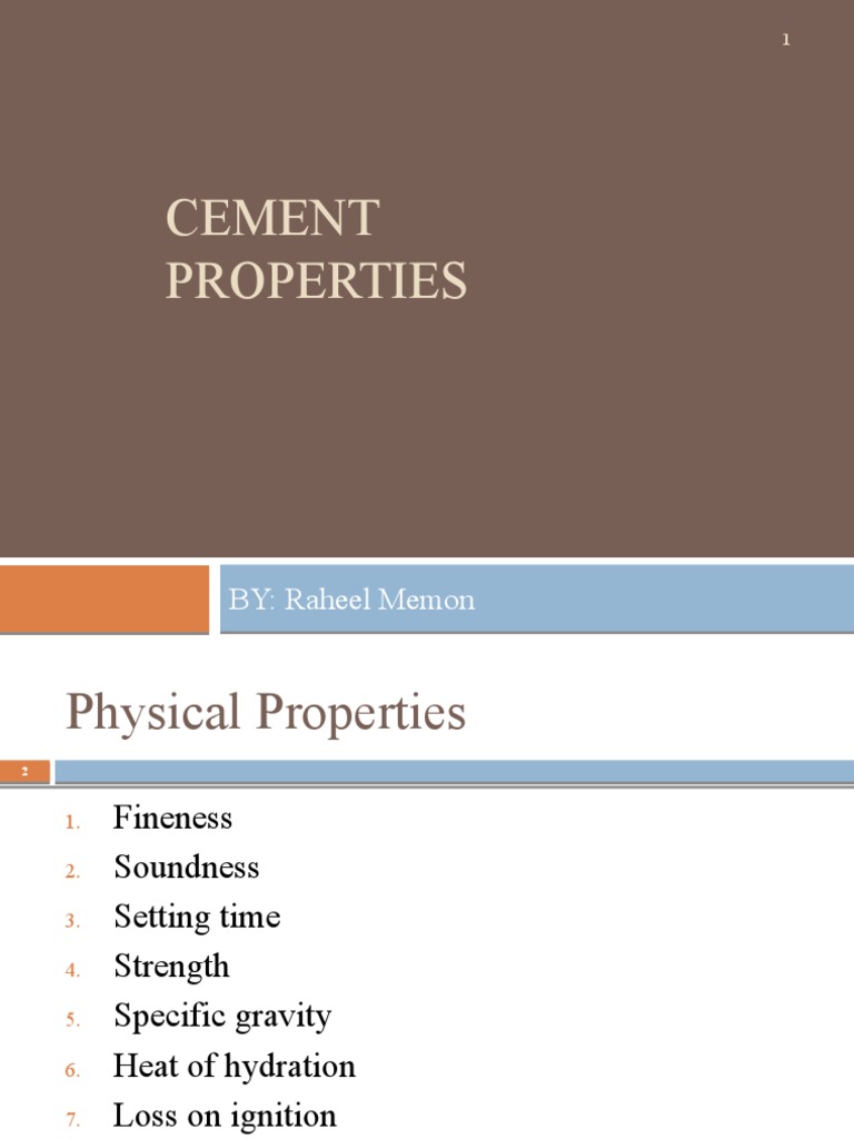 Cement Properties BY Raheel Memon PDF Cement Concrete