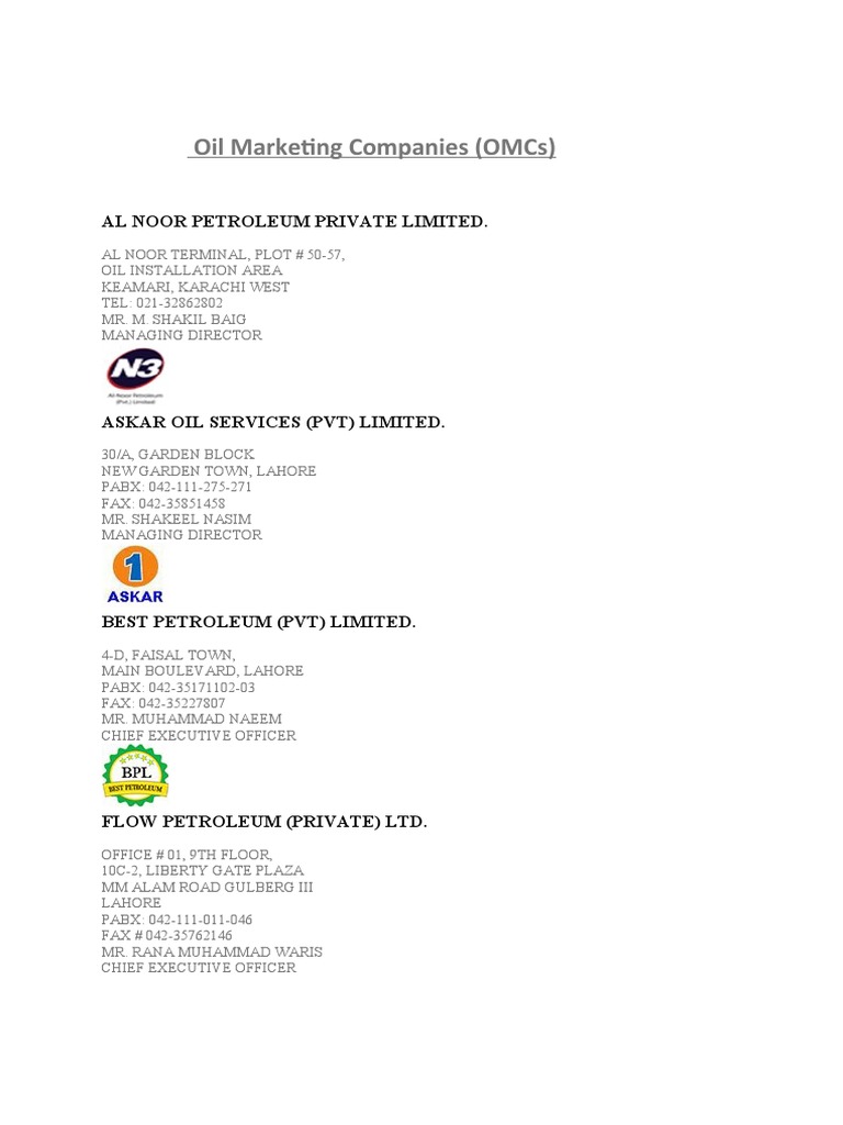 Keting Companies Oil Marketing Companies (Omcs) PDF Government Of