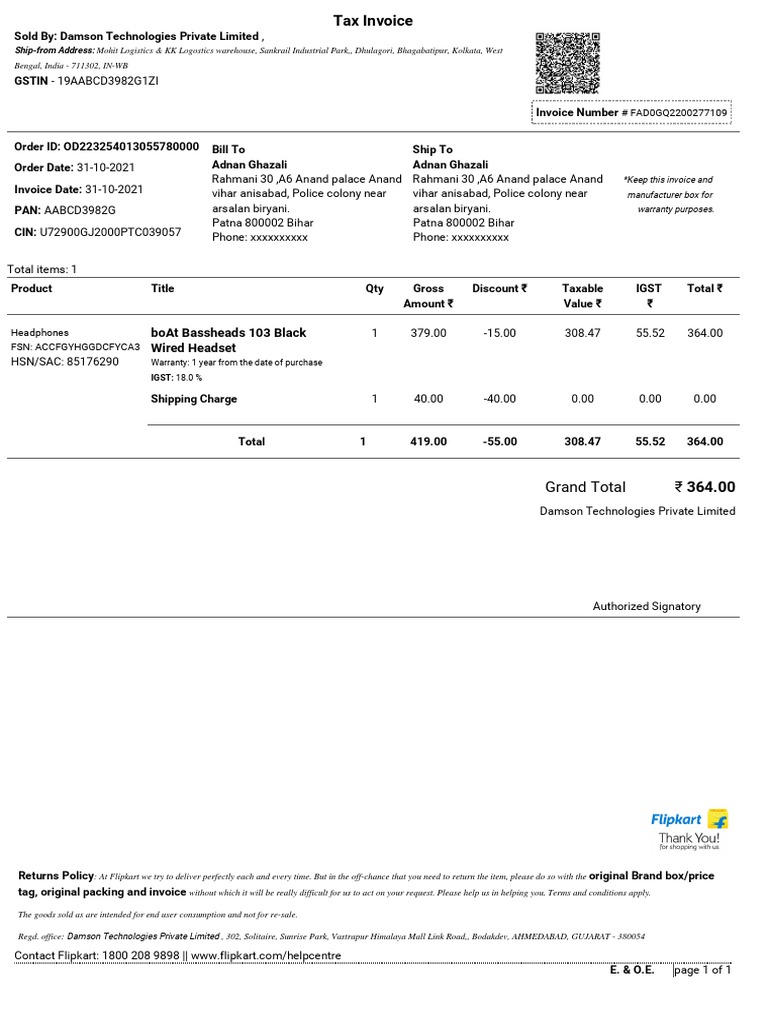 Boat Bassheads 103 Black Wired Headset Grand Total 364.00 PDF