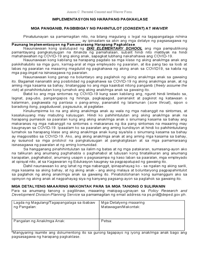 Annex C Parental Consent and Waiver Form | PDF