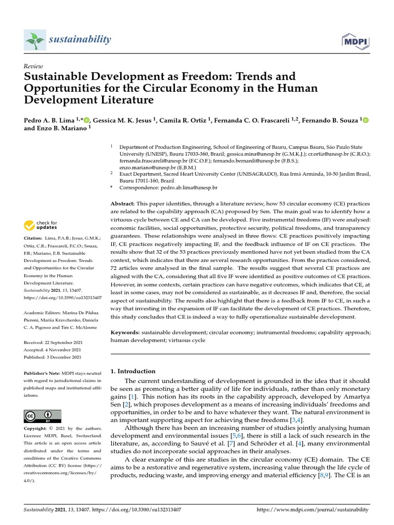 Sustainable Development As Freedom: Trends and Opportunities For The ...