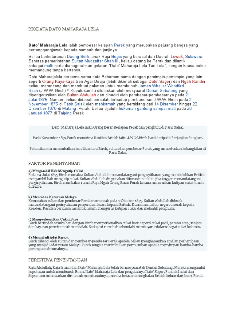 Biodata Dato Maharaja Lela | PDF