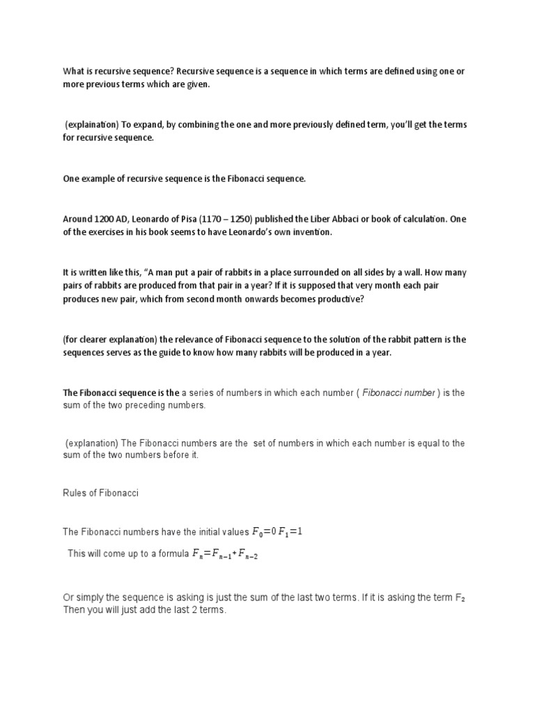 The Relationship Between Recursive Sequences and the Fibonacci Sequence ...