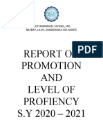 Report On Promotion AND Level of Profiency S.Y 2020 - 2021
