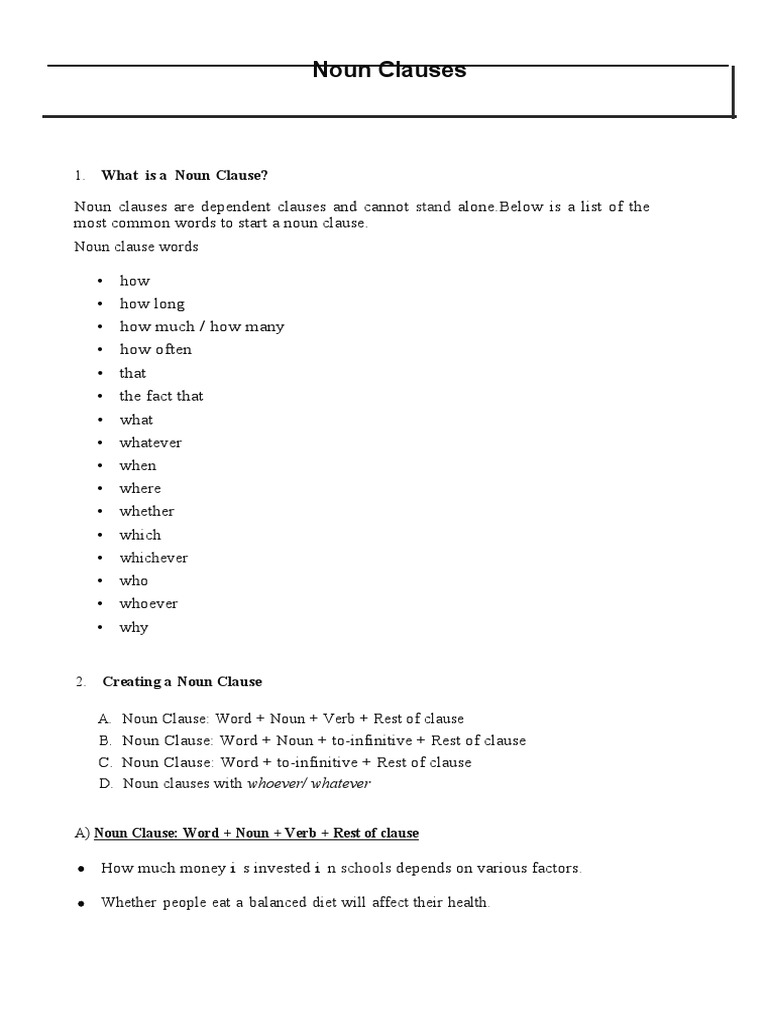 Noun Clauses Stand PDF Clause Noun