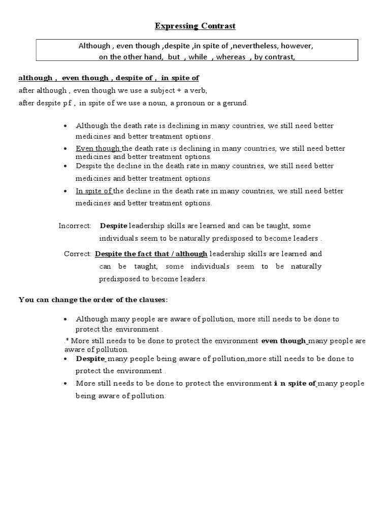 Contrast, Giving Examples | PDF | Sentence (Linguistics) | Subject ...