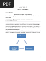 Chapter - 5 Final Accounts: Learning Objectives After Learning This Chapter, You Will Be Able To