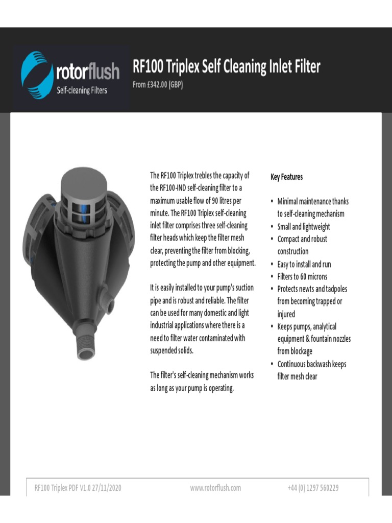 RF100 Triplex Self-Cleaning Filter | PDF | Pump | Filtration