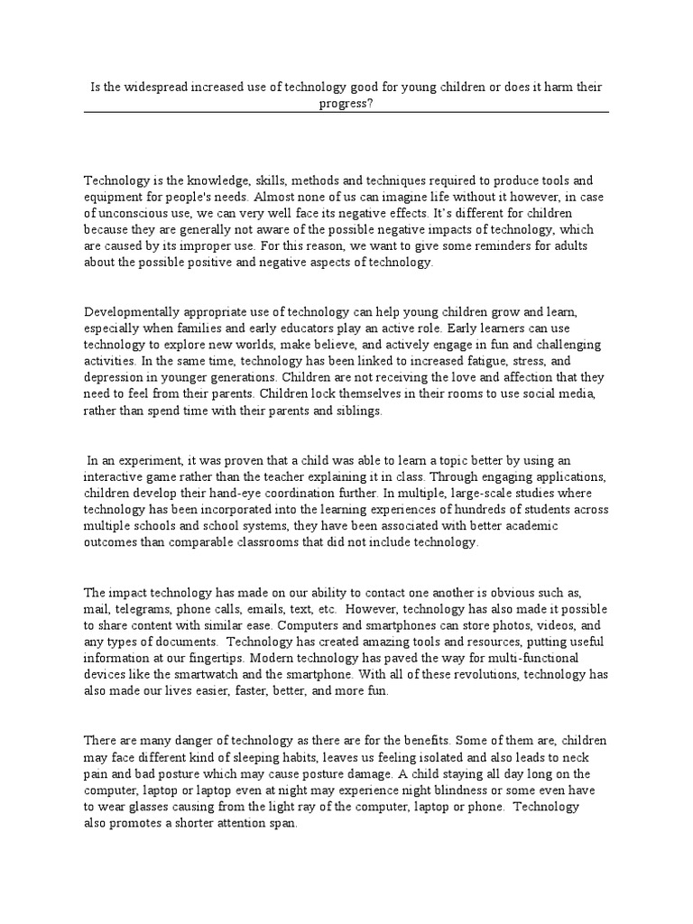 Is The Widespread Increased Use of Technology Good For Young Children ...