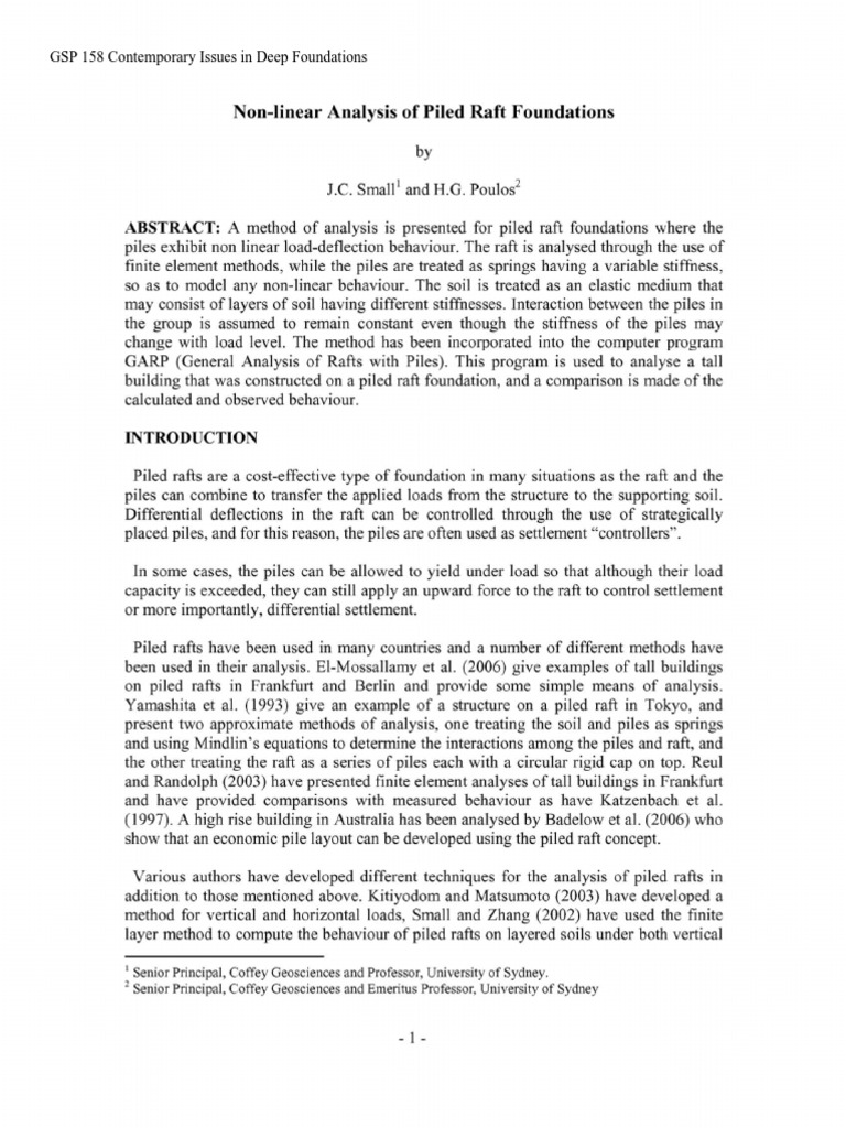 Non-Linear Analysis of Piled Raft Foundation - HG Poulos | PDF ...
