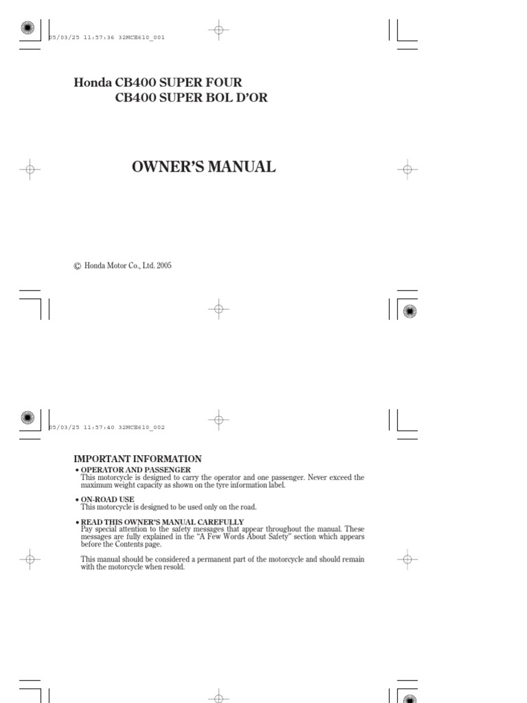 Honda CB400 Owner's Manual Overview | PDF | Vehicle Technology