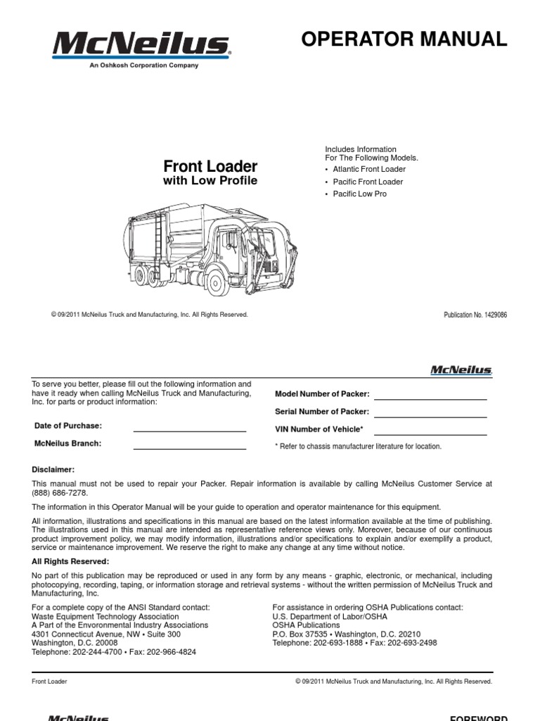 Operator Manual: Front Loader | PDF | Transmission (Mechanics) | Truck