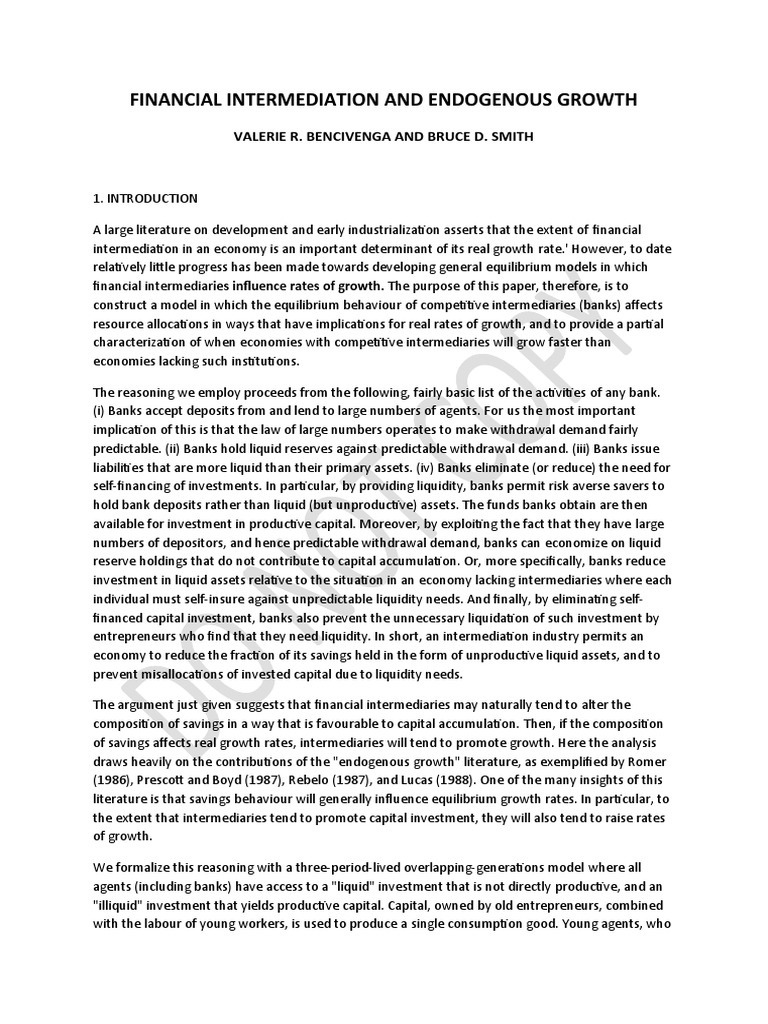 Financial Inter Mediation and Endogenous Growth | PDF | Economic Growth ...