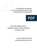 Testarea Psihologică i (Psihodiagnoza Aptitudinilor) - Note de Curs