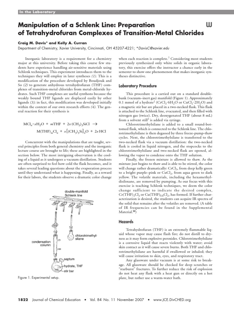 Manipulation of A Schlenk Line PDF Distillation Tetrahydrofuran