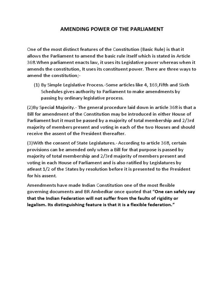 Parliament's Amending Power Explained | PDF | Law